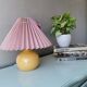 Vintage ceramic table lamp with pleated hood in 80s fabric