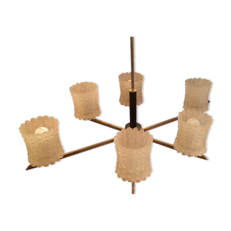 6 lampshades in 1950/60 cut glass chandelier