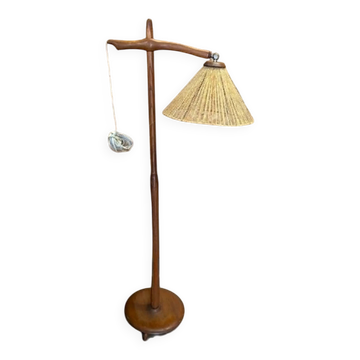 Lampadaire en bois et corde, années 50-60