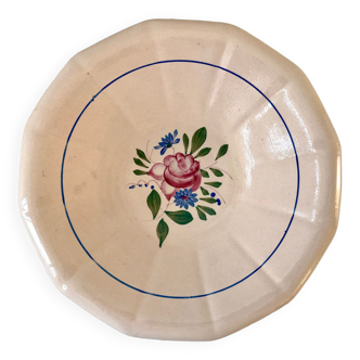 hollow dish Digoin Sarreguemines beige with pink and blue flowers 40s