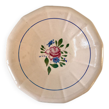 hollow dish Digoin Sarreguemines beige with pink and blue flowers 40s