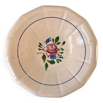 Plat creux digoin sarreguemines beige à fleurs roses et bleues années 40