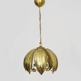 Vintage 80s gold metal palm leaf pendant light