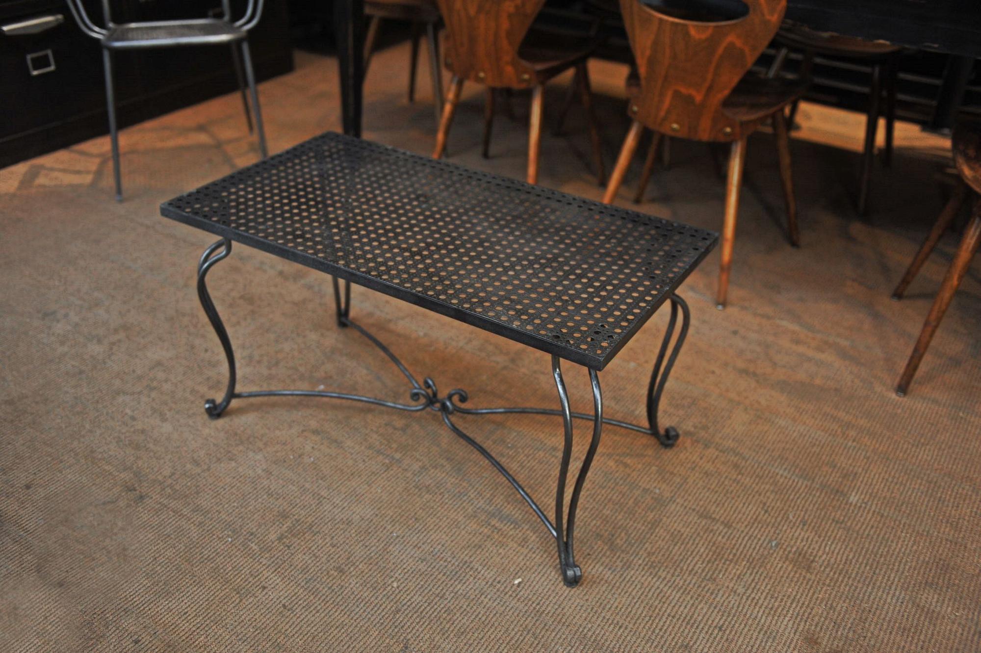 Metal coffee table perforated wrought iron foot 1940