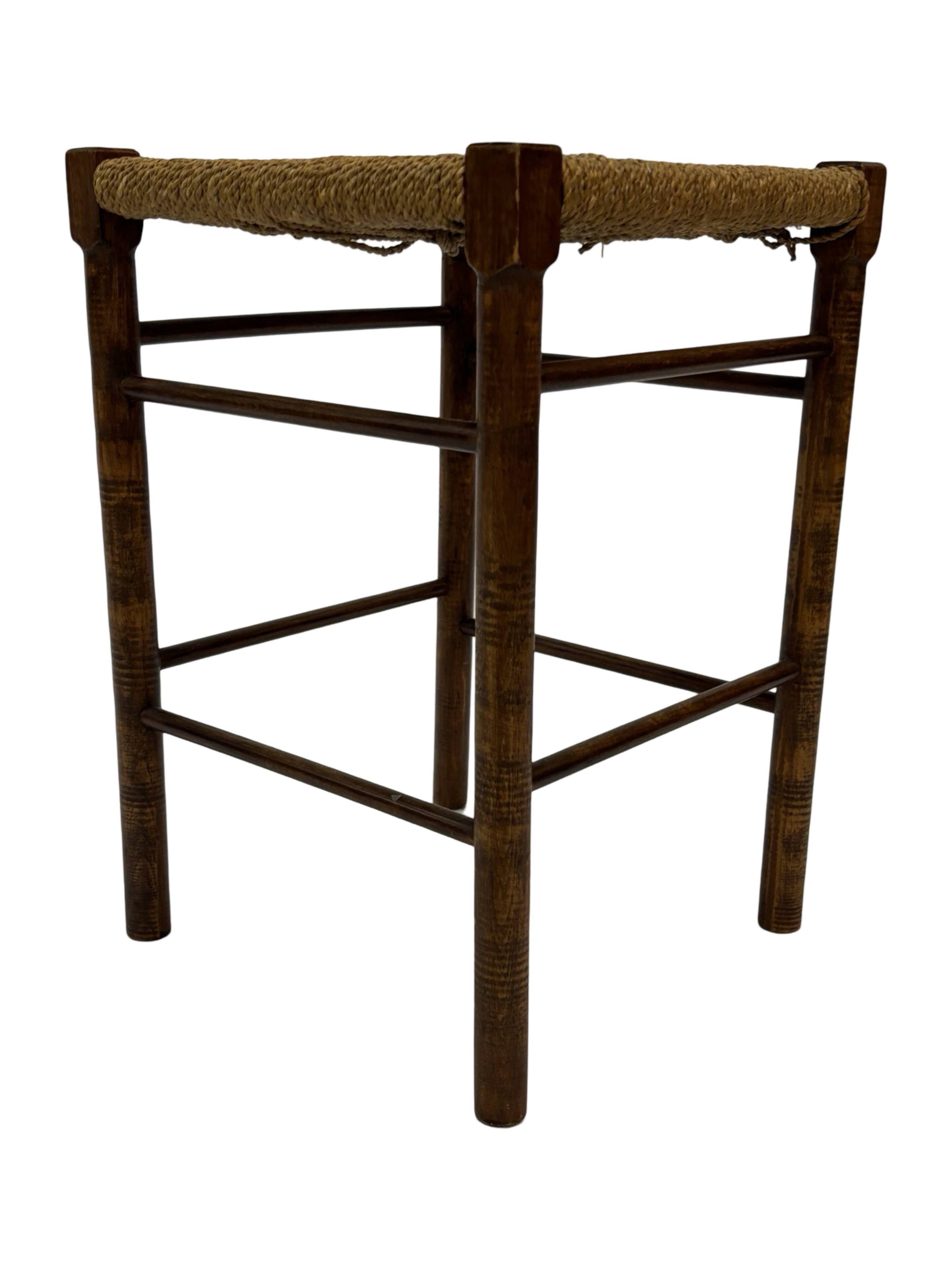 Vintage Wooden Stool With Rope Seat 60s Minimalist