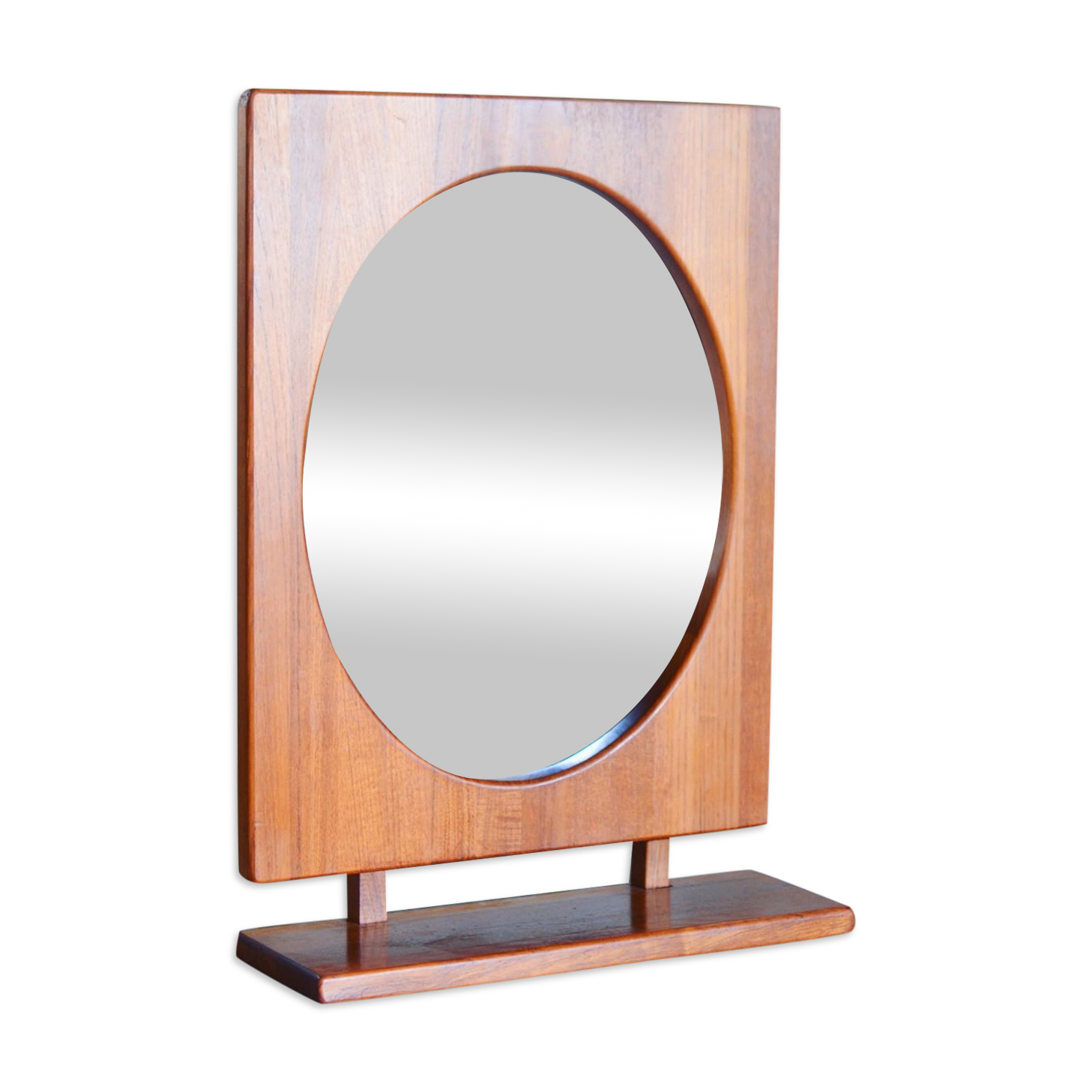 Round wall mirror with teak shelf by Pedersen & Hansen