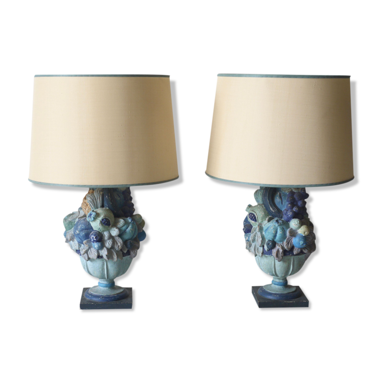 Italian carved wood & stucco table lamps, 1960s, set of 2