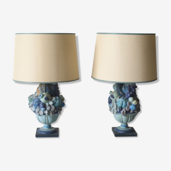 Italian carved wood & stucco table lamps, 1960s, set of 2