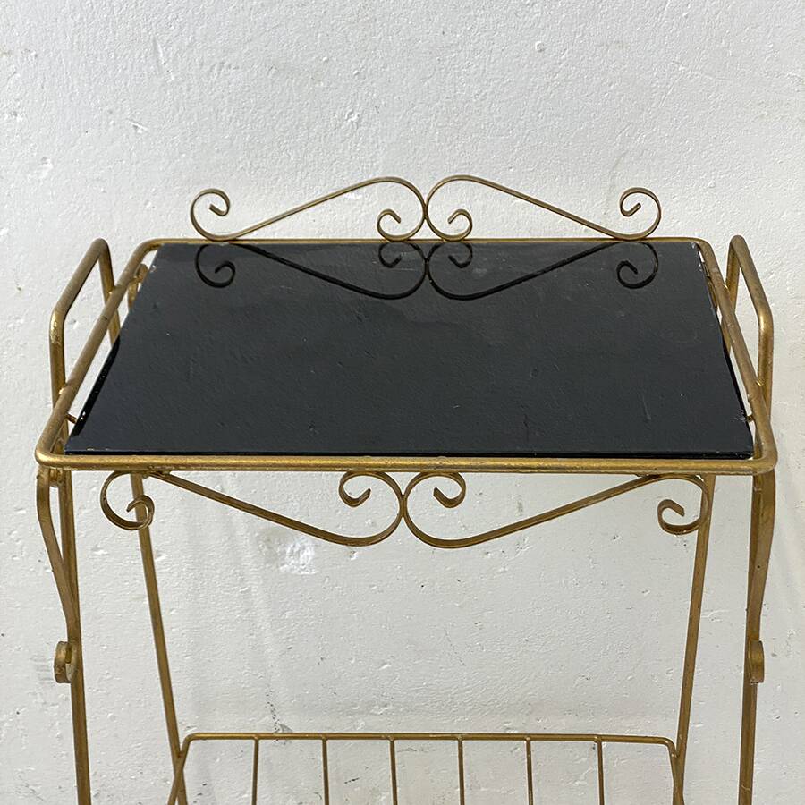 Gold metal and black glass side table