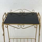 Table d'appoint métal doré et verre noir