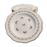 Set of 12 golden and flowery Amandinoise soup plates