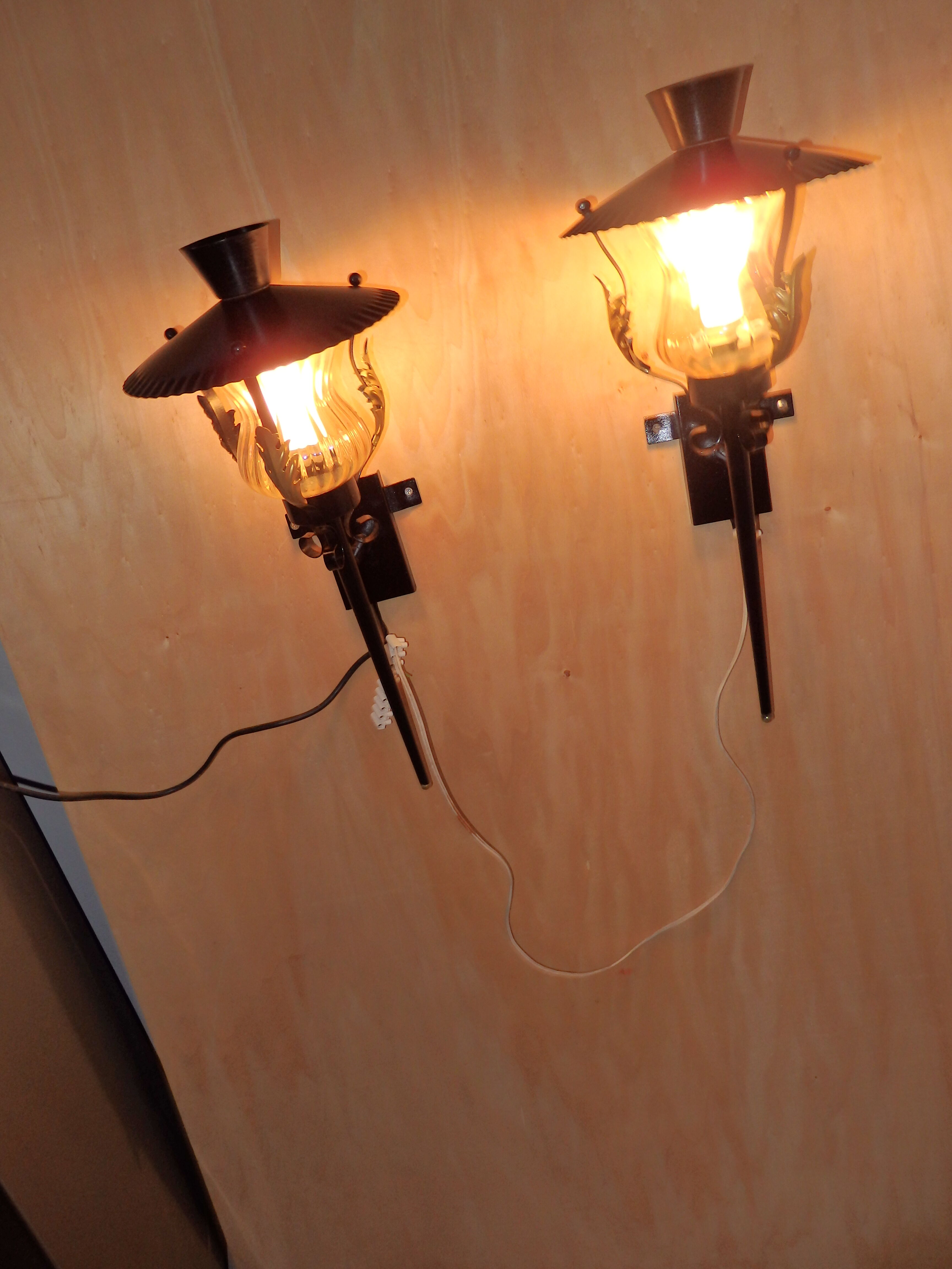 Pair of vintage torch wall lamps