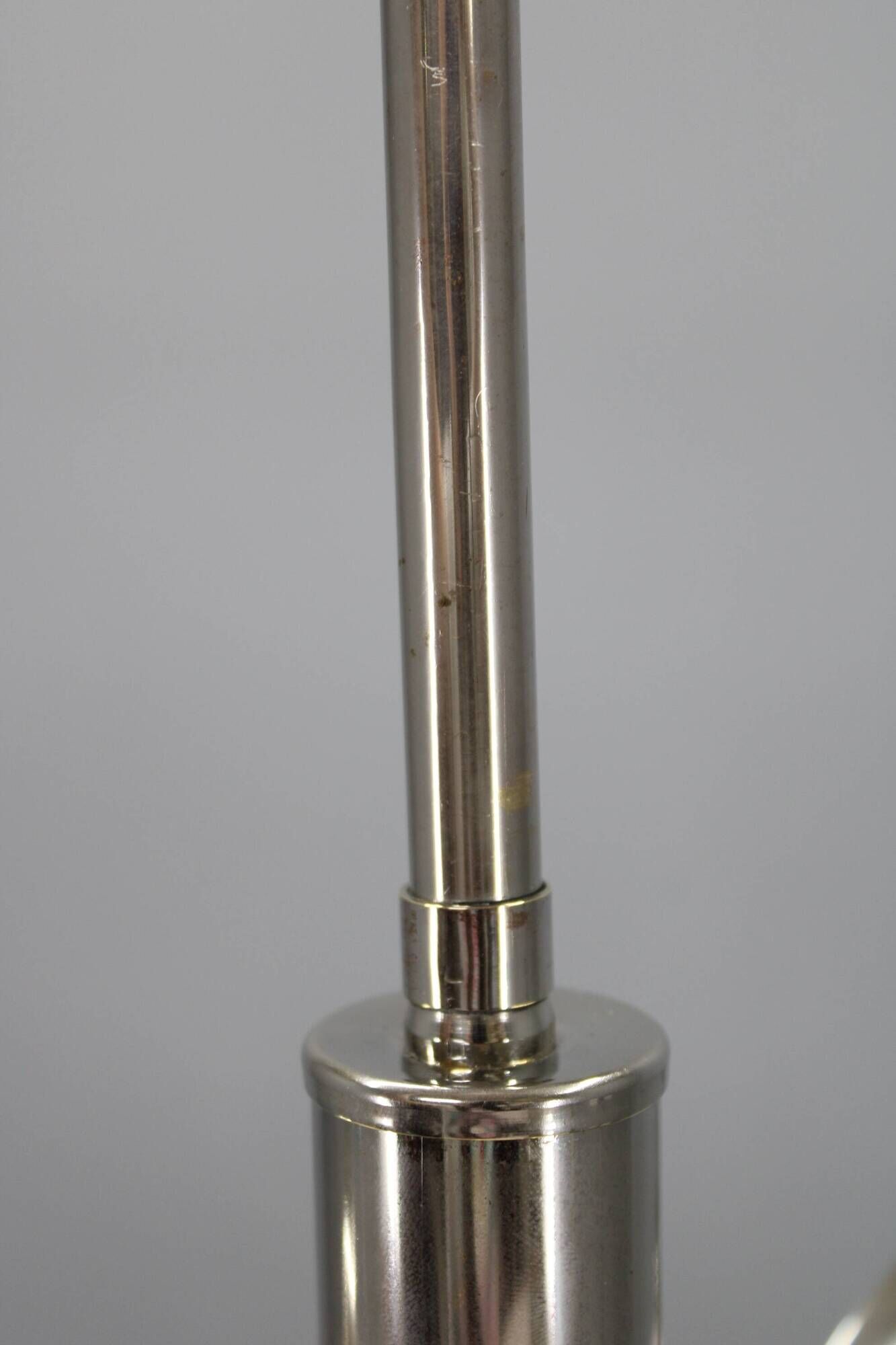 Art Deco nickel chandelier with light-pink opaline shades, Czechoslovakia, 1930s