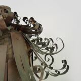 Unique piece. Wooden lamp and metal hair with devil's head "self-portrait"