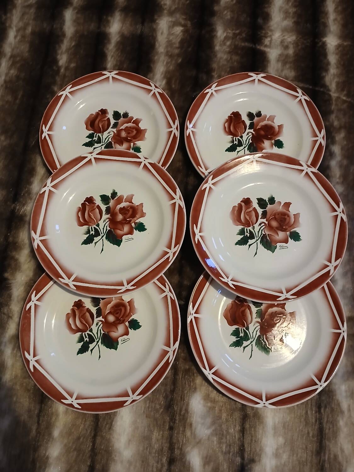 6 assiettes à dessert anciennes Digoin et Sarreguemines