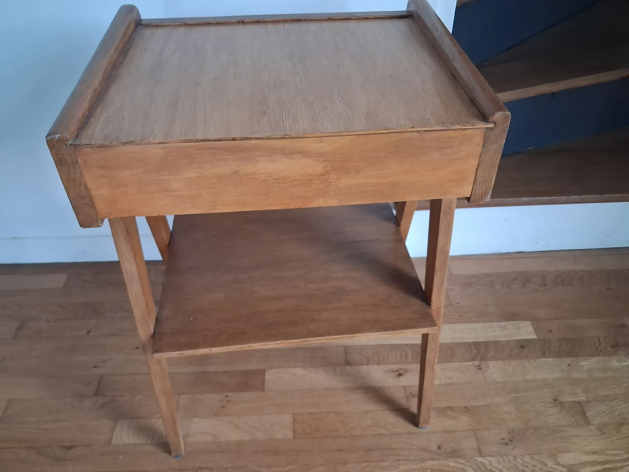 60s compass leg bedside table in light chain.