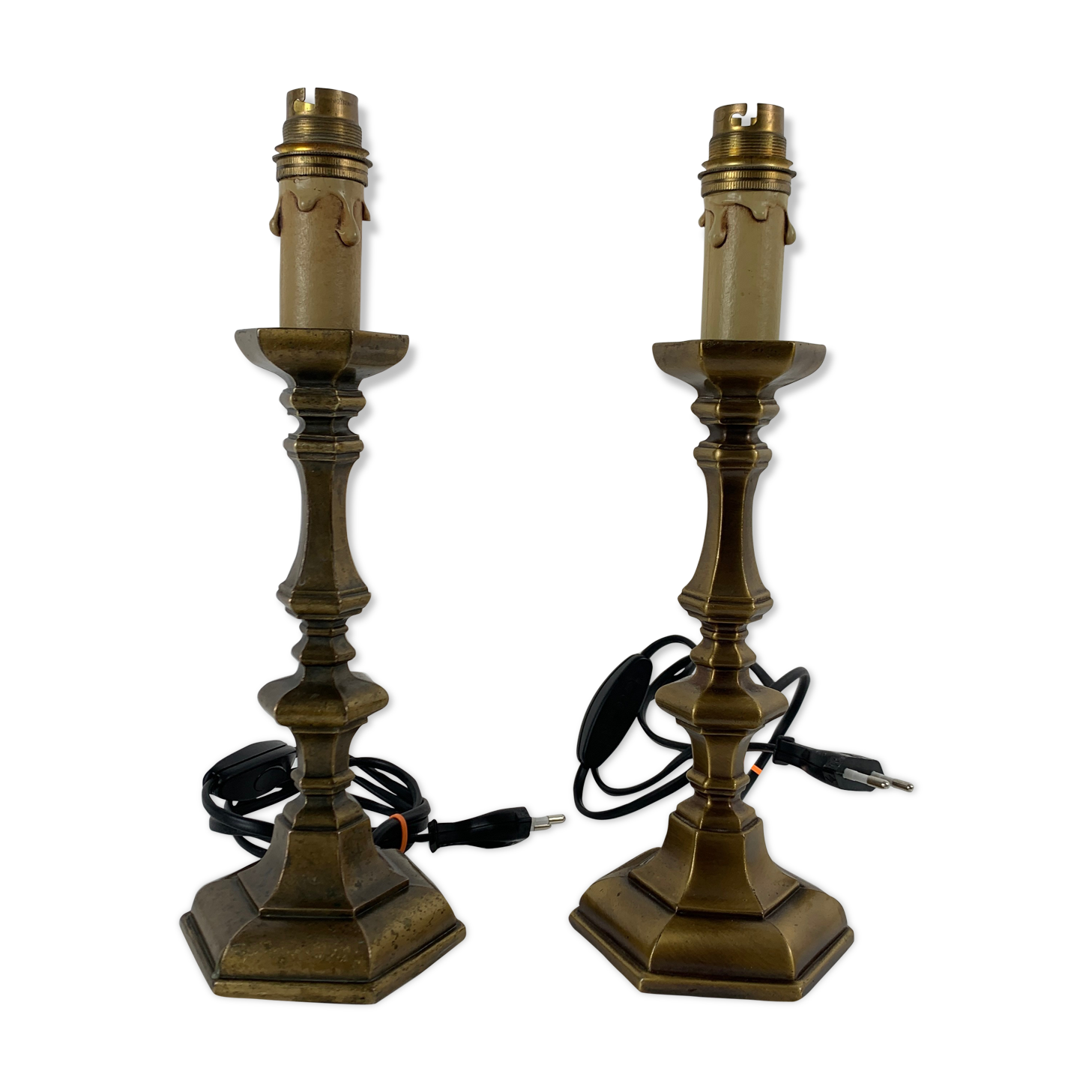 Pair of antique style bronze bedside lamps