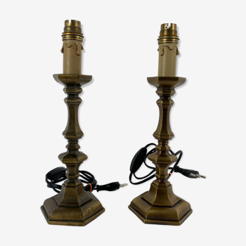 Pair of antique style bronze bedside lamps