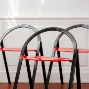 Vintage Clio chairs by Giorgio Cattelan for Cidue, black metal and wood.