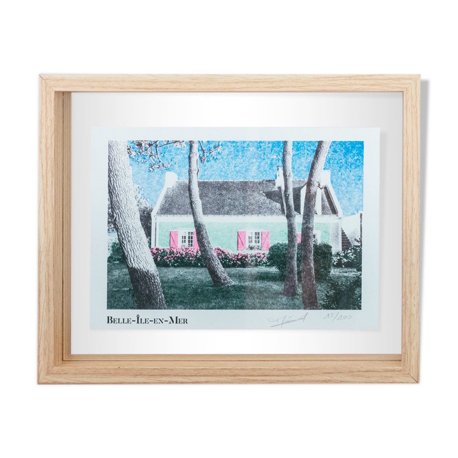 Framed Risography poster, 27 x 22, limited edition 100ex., cotton paper 130 grams - Belle-Île