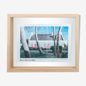 Framed Risography poster, 27 x 22, limited edition 100ex., cotton paper 130 grams - Belle-Île