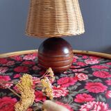 Vintage wooden and rattan table lamp