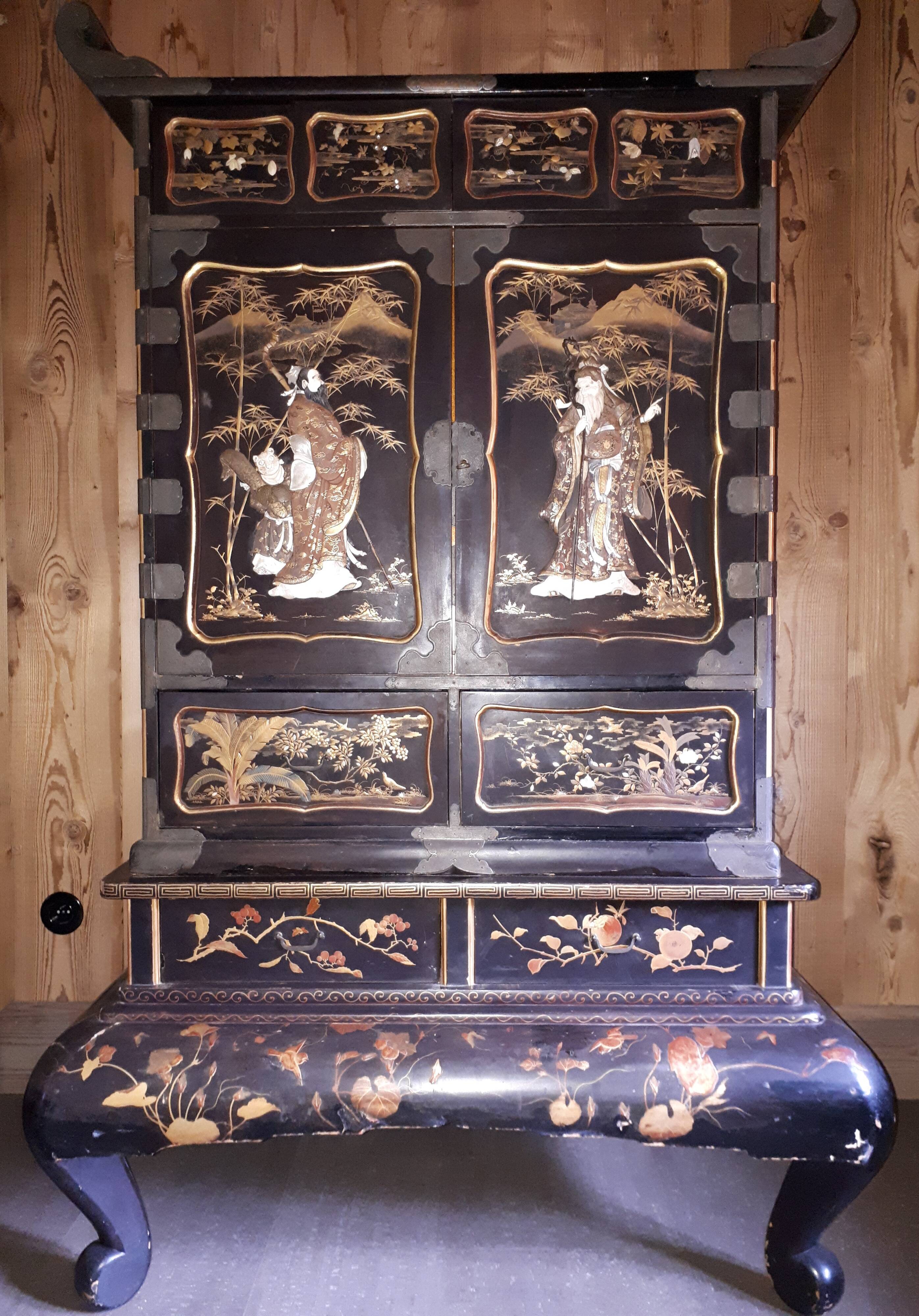 Japanese Lacquer and Shibayama Cabinet, Meiji Period Japan