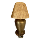 Copper lamp with raffia lampshade