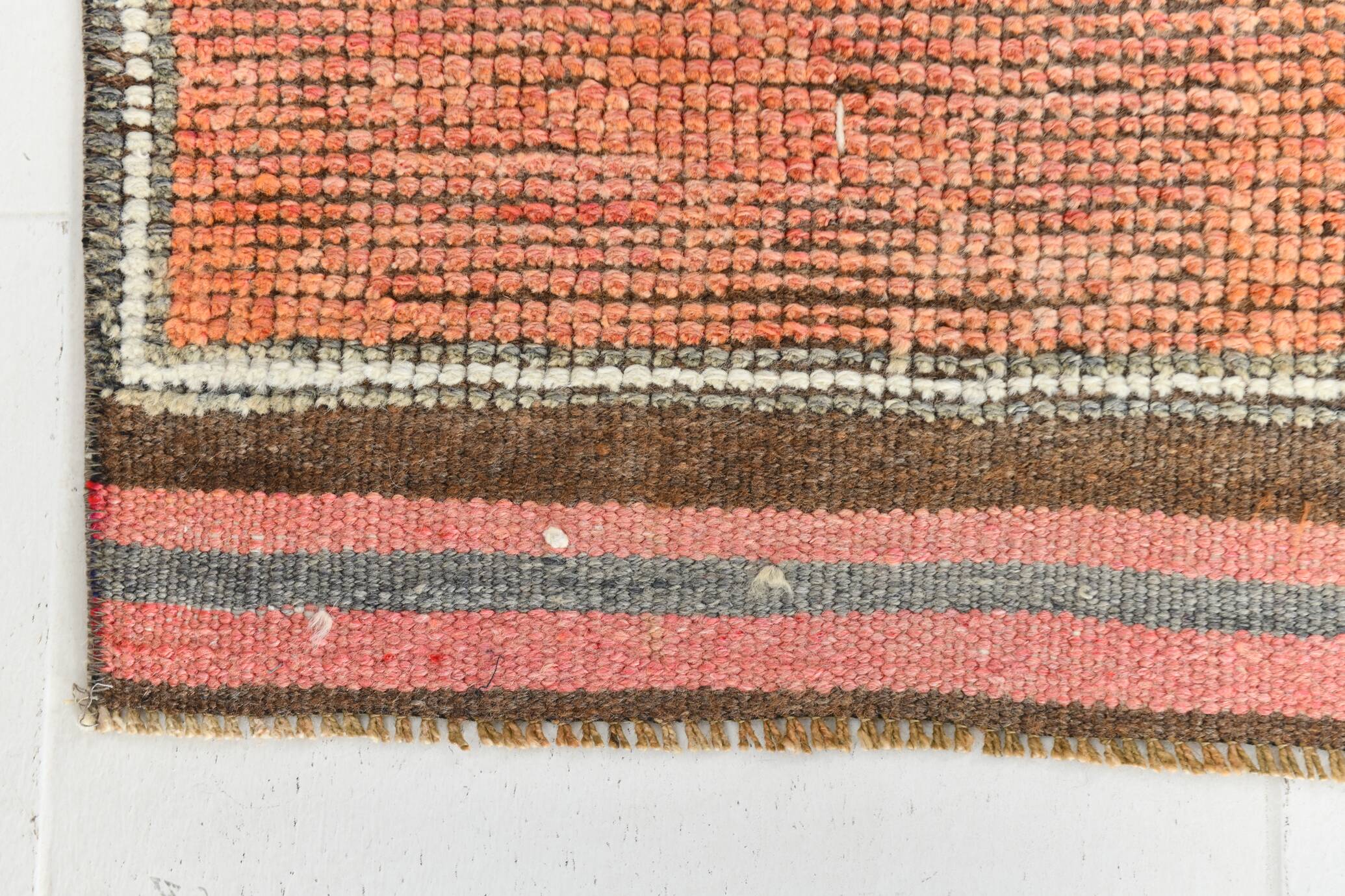 3x11 Crimson & Grey Boho Hallway Rug, Handmade Turkish Wool Rug, 93x342Cm