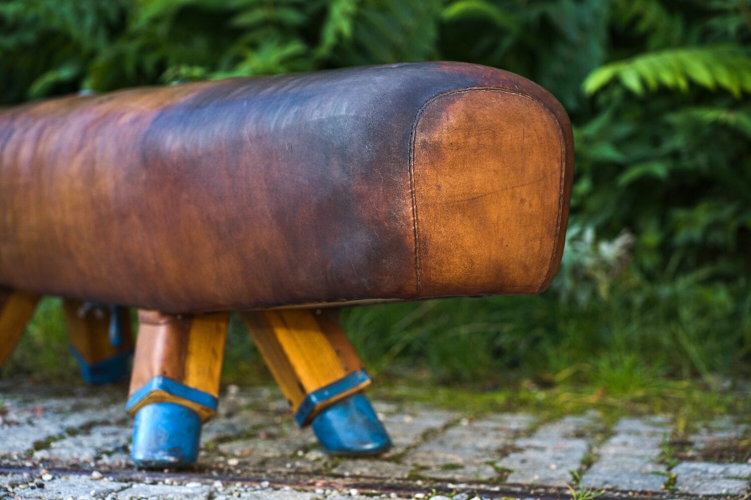 Gymnastic Leather Pommel Horse Bench with Wooden Handles, 1920s