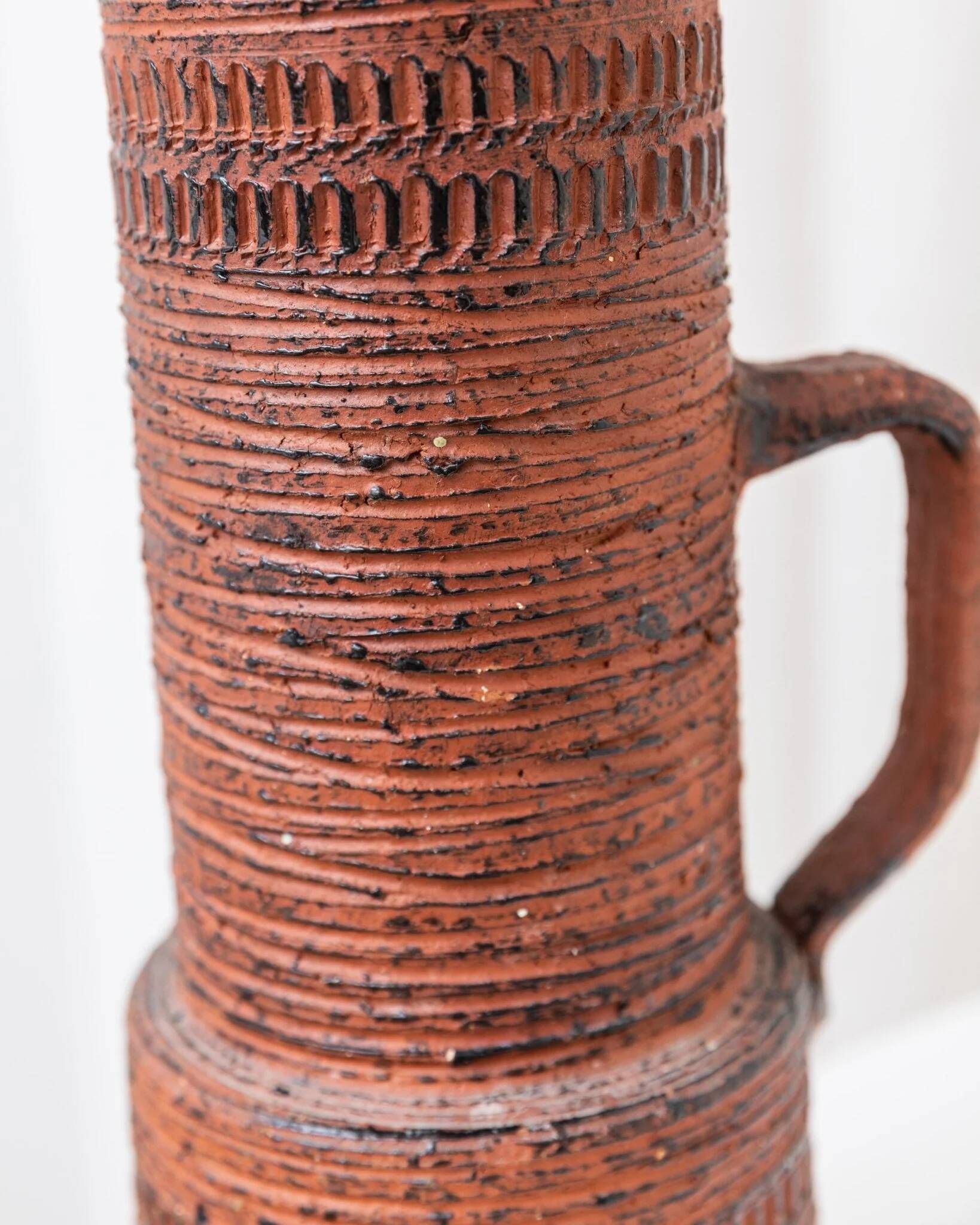 XL Mid-Century Brutalist Chamotte Vase in earthy red-brown ceramic by Spara Keramik, Germany 1960s