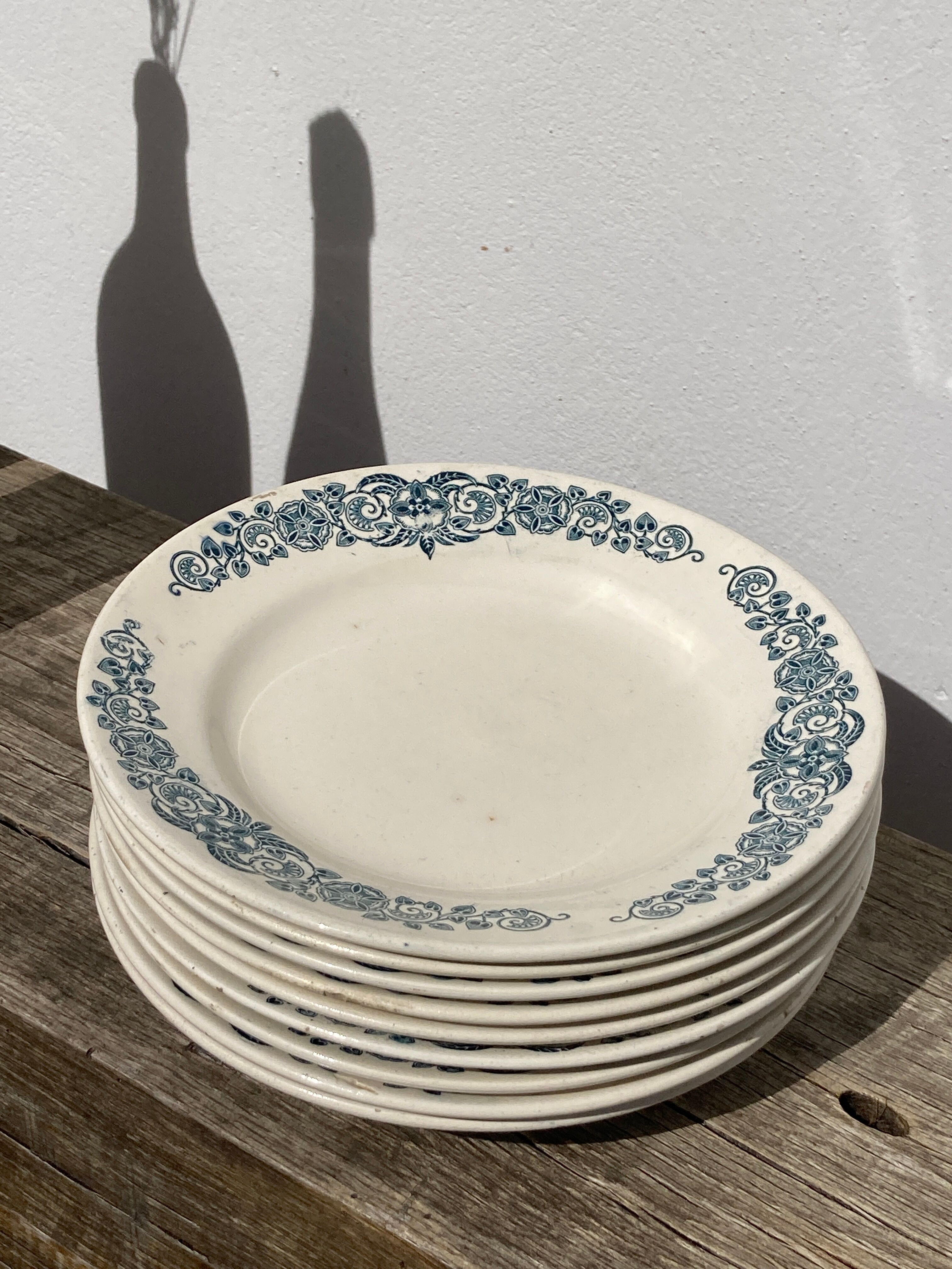 Set of 8 flat plates iron earth model Longchamp Alésia