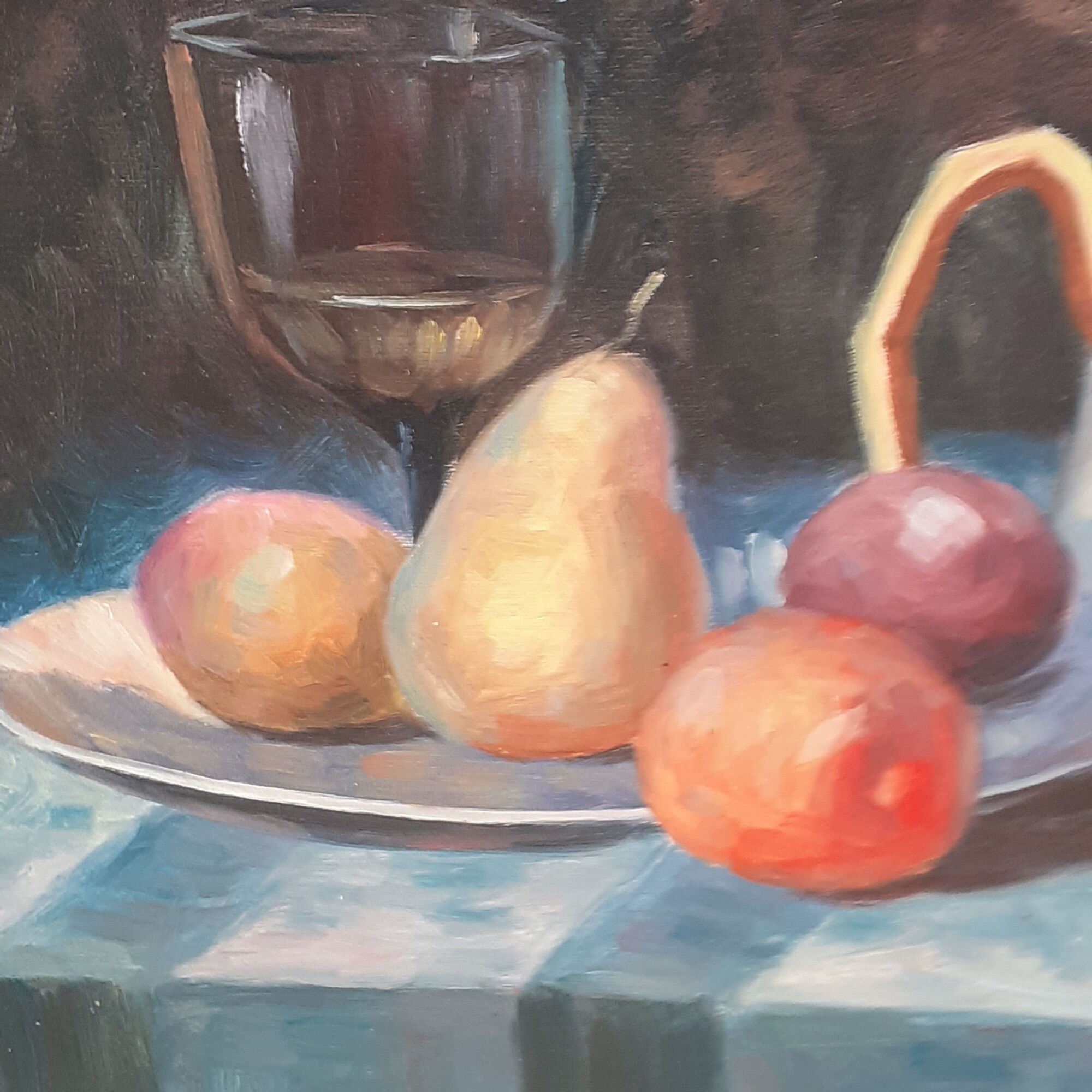 Old painting Still Life. Oil on canvas. Golden frame.T. Denver.
