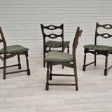 1970s, set of 4 Danish dining chairs, original condition, dark oak wood, furniture wool fabric.