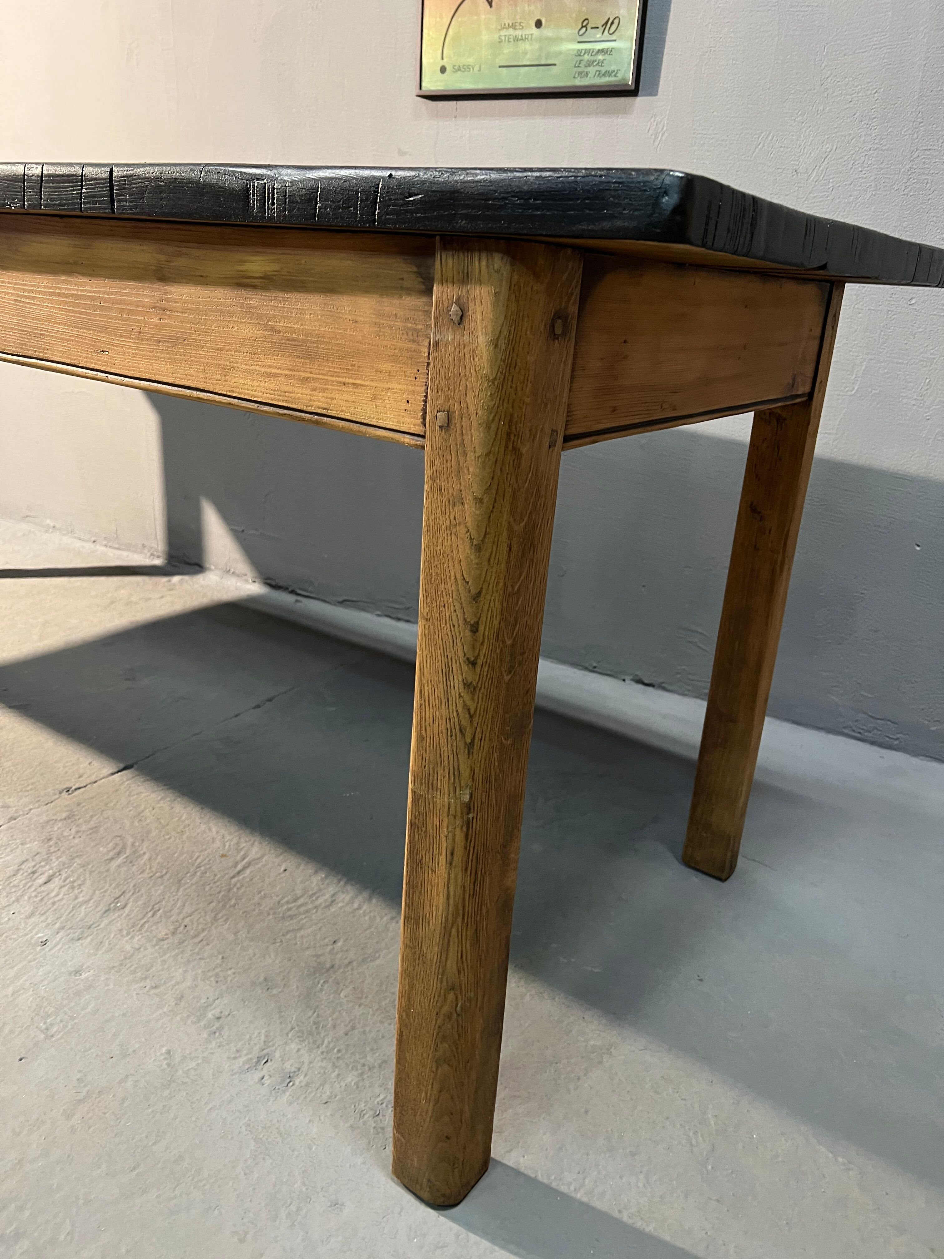 Oak farmhouse table, black top