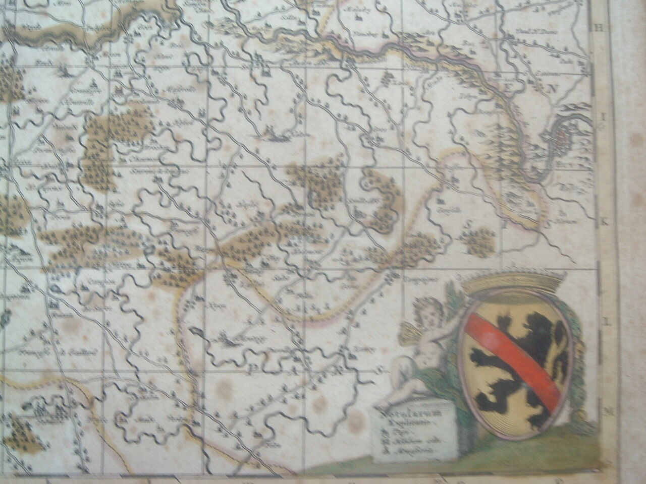 Old map xvii province of namur belgium by visscher, comitatus namurci, atlas minor, frame