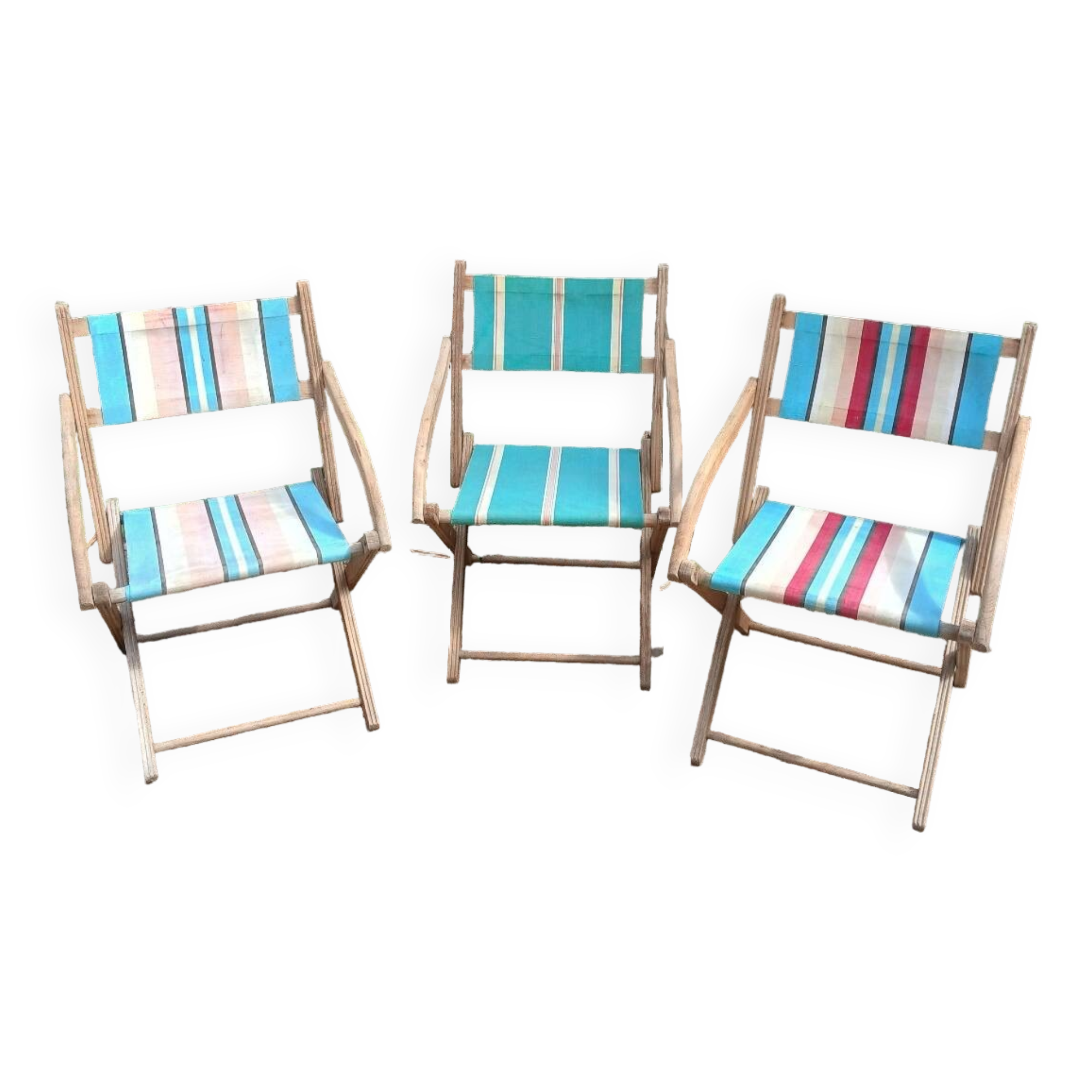 3 antique folding garden armchairs