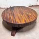 Vintage round oak coffee table, brutalist wabi-sabi, 1950s.