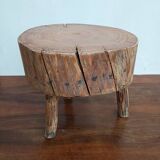 Brutalist tripod coffee table in solid wood.