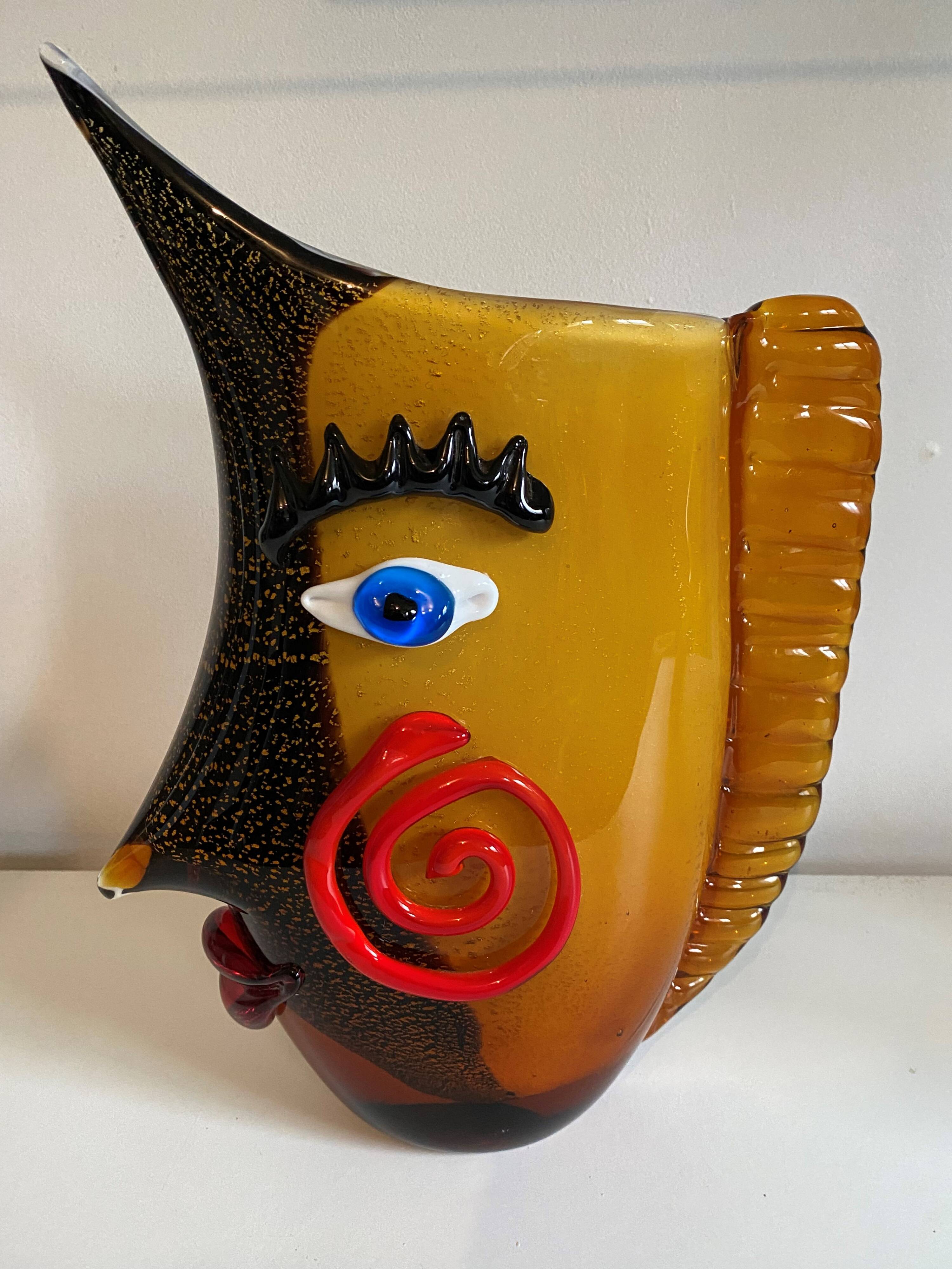 Fish head vase in Murano glass from the 1980s.
