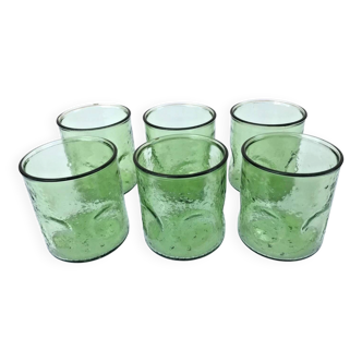 1970s (lot 2) 6 orangeade glasses Bubble and coloured glass