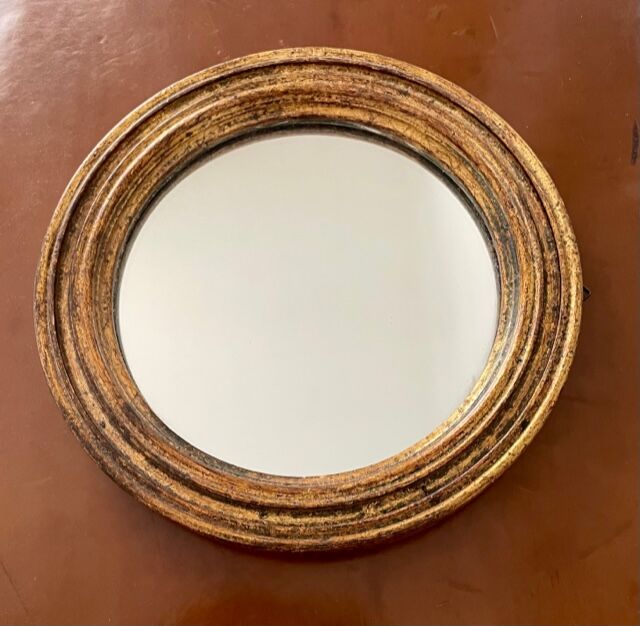 Miroir rond vintage en bois doré 25cm