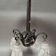Art Deco style chandelier in molded glass and wrought iron frame