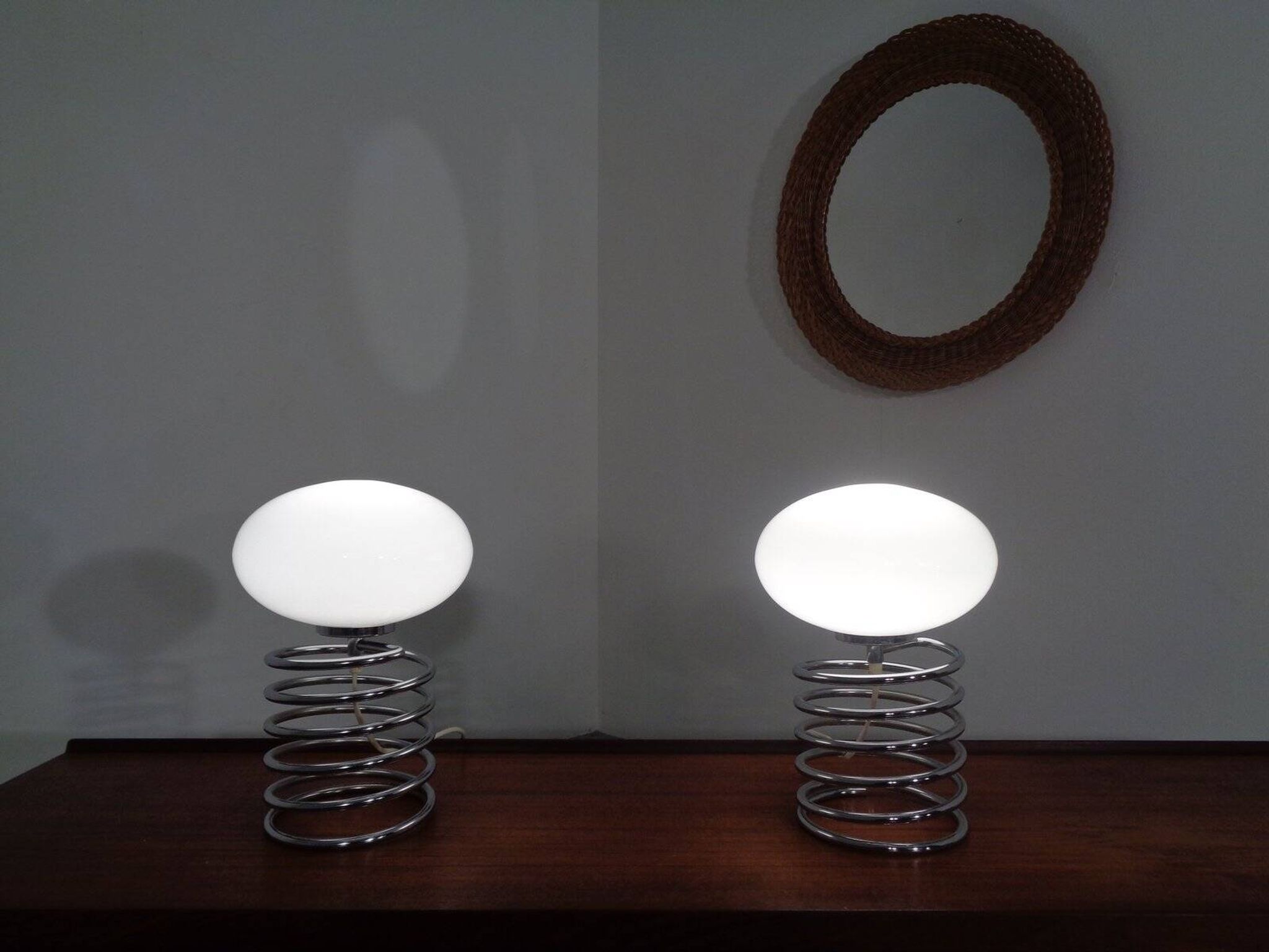 Opaline Glass and Chrome Table Lamps from Honsel, 1970s, Set of 2