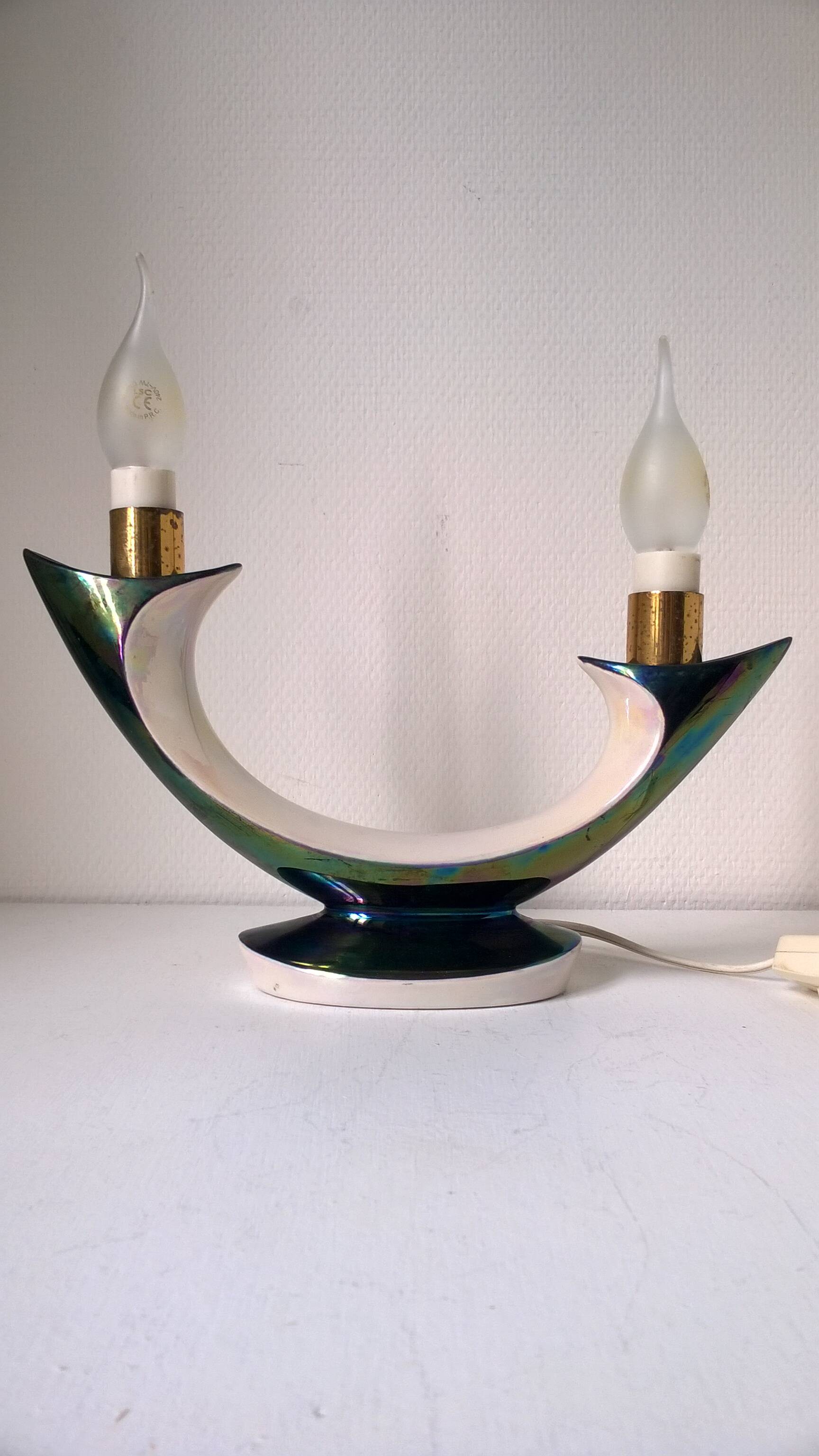 Iridescent ceramic lamp by Verceram France c.1960