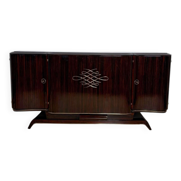 Buffet Art Déco en ébène Macassar et laiton, Paris, années 1930