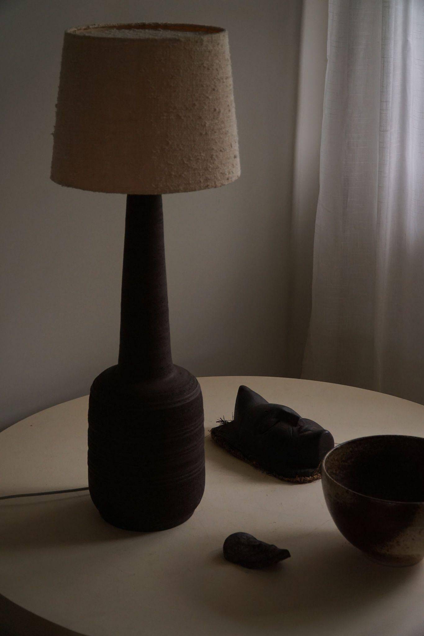 Tall decorative floor lamp in organic ceramic, mid-century Danish, 1970s.