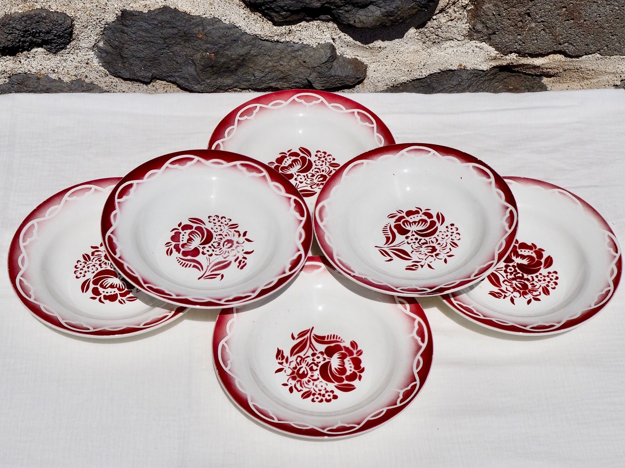 Set of 6 hollow plates Terre de Fer, model "Odette", Digoin Sarreguemines