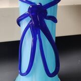Large Murano Vase Floral Design, Opaline. Relief Ribbon Bow Decor