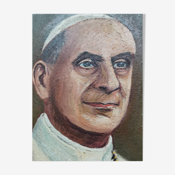 Original painting painting signed religious Pope Paul VI